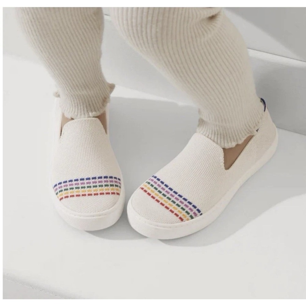 Rothy's Size EU 33‎ / US K2 The Kid White Rainbow Knit Slip On Sneaker Shoes